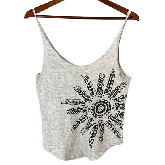 ROXY Graphic Print Tank Top Grey Dreamcatcher Raw Trim Boho Beach S - Picture 2 of 10